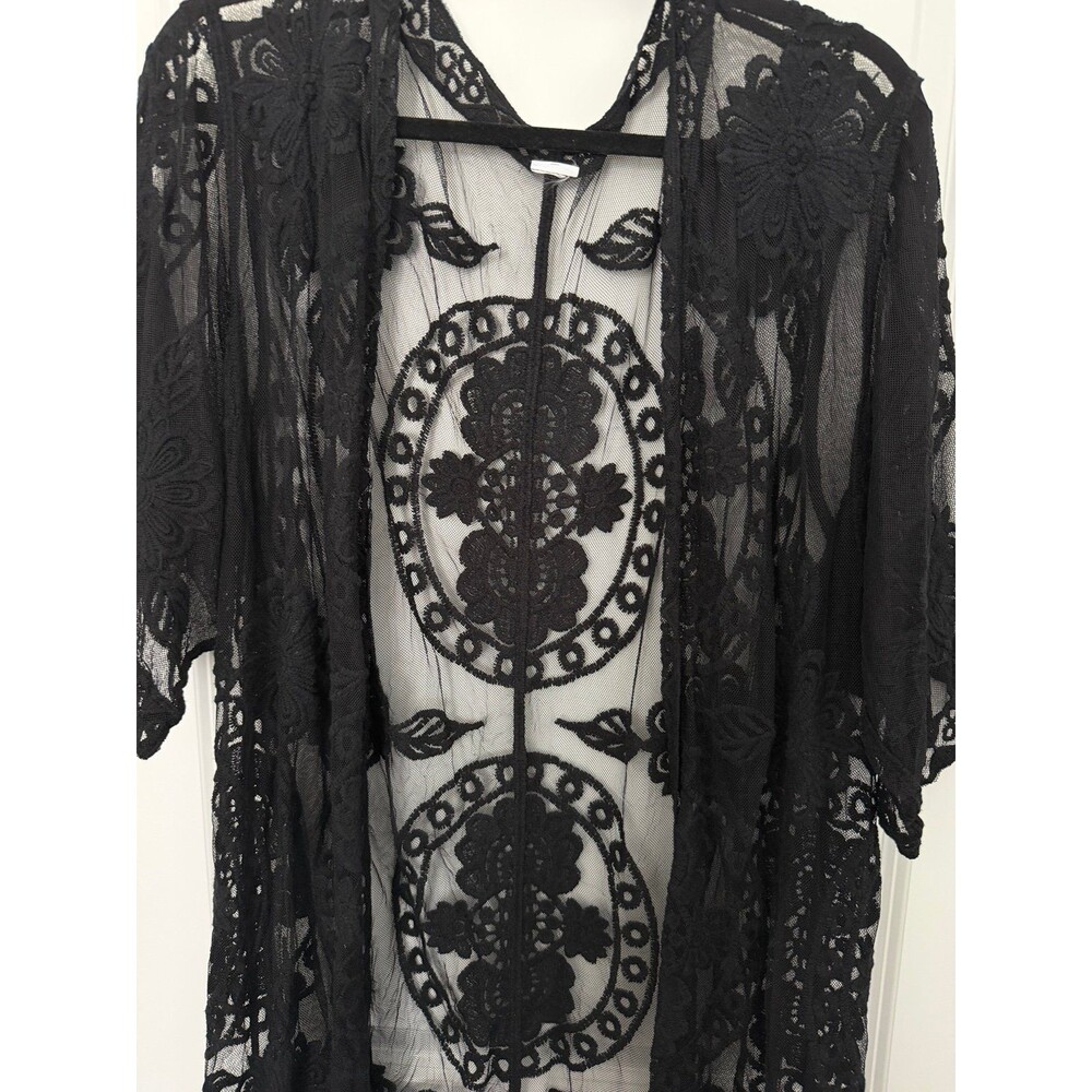 NEW Black Lace Boho Kimono Women’s Large XL Caftan Cover Up - Picture 2 of 4